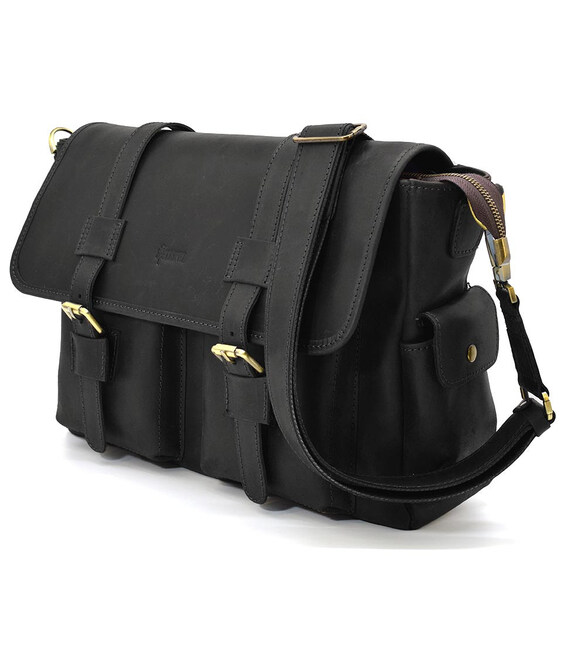 Сумка через плече зі шкіри crazy horse RA-6690-4lx бренду TARWA чорна фото, картинка, изображение