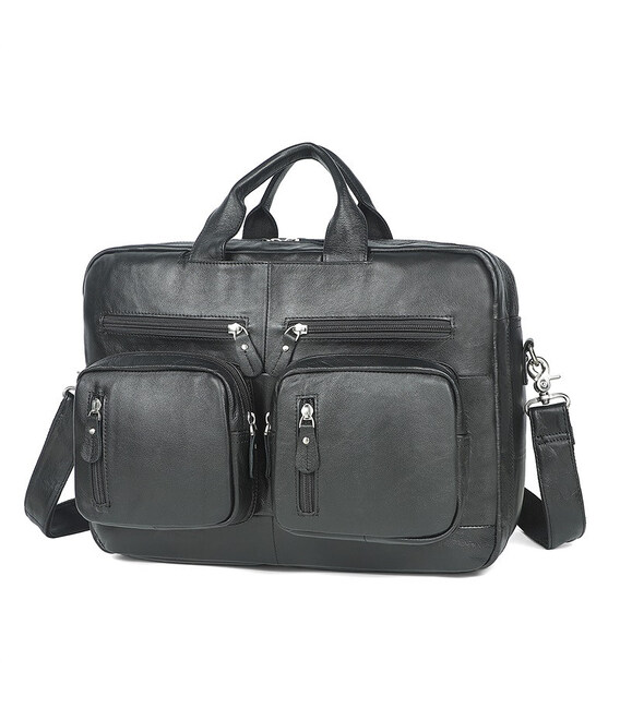 Чоловіча шкіряна сумка-трансформер John McDee JD7429A чорна фото, картинка, изображение