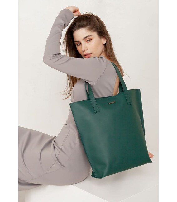 Шкіряна жіноча сумка шоппер D.D. зелена картинка, зображення, фото