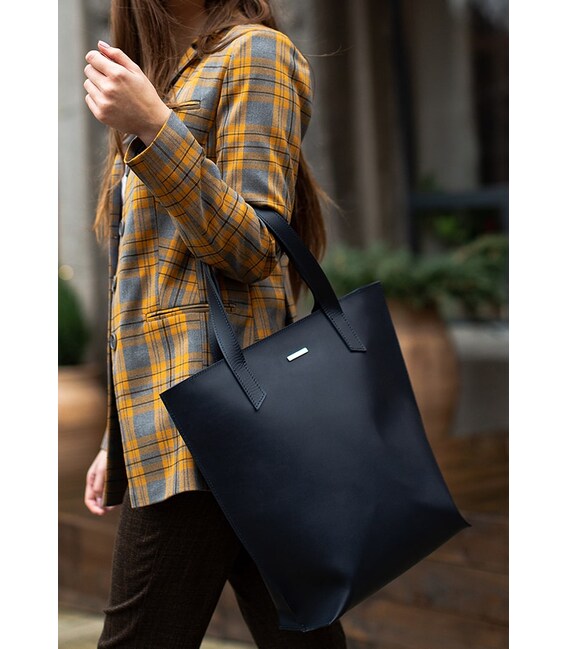 Кожаная женская сумка шоппер D.D. темно-синяя фото, картинка, изображение