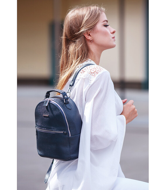 Кожаный женский Мини-рюкзак Kylie Синий фото, картинка, изображение