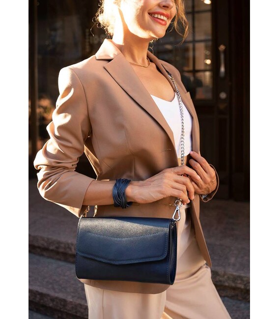 Кожаная женская сумка Элис темно-синяя фото, картинка, изображение