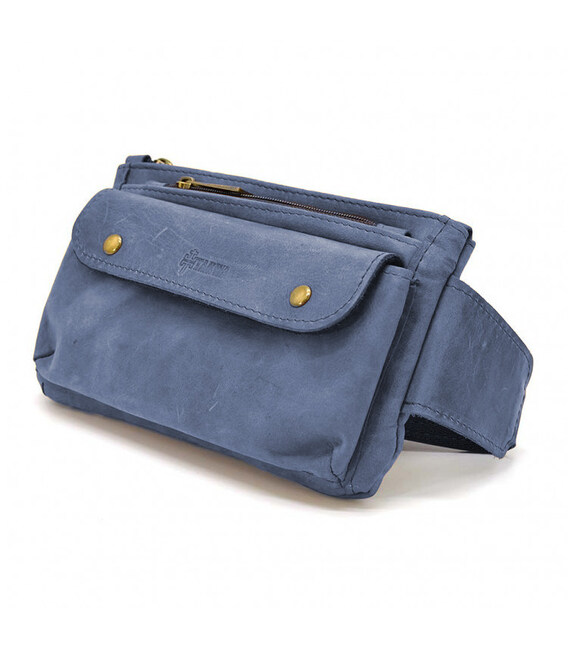 Сумка на пояс шкіряна, бананка RK-8136-3md TARWA синій крейзі фото, картинка, изображение
