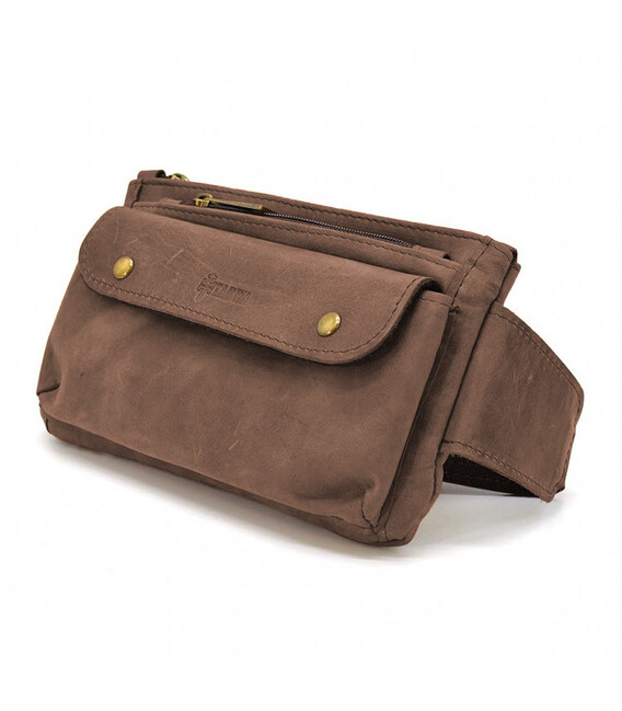 Сумка на пояс шкіряна, бананка RC-8136-3md TARWA коричневий крейзі фото, картинка, изображение