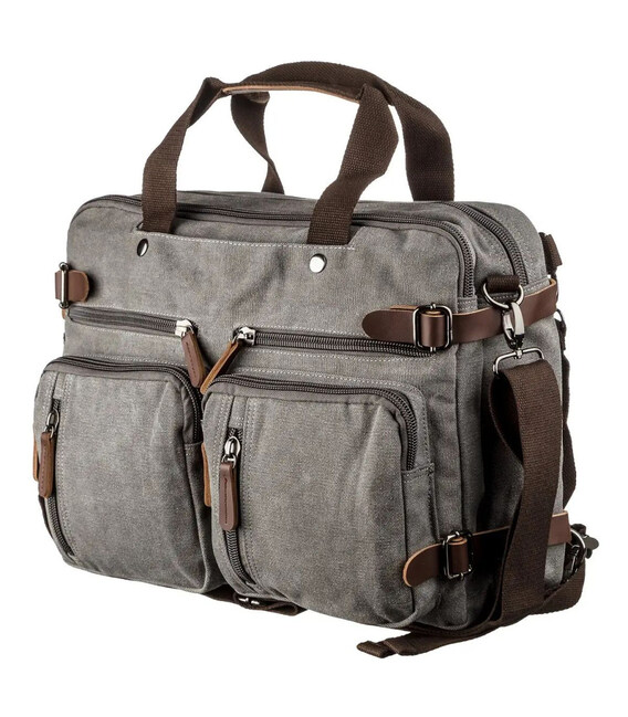 Сумка трансформер із канвас, сіра John McDee JD2015Js середня фото, картинка, изображение