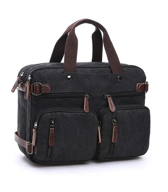 Сумка трансформер із канвас, темно-сіра John McDee JD2015As середня фото, картинка, изображение