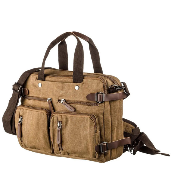 Сумка трансформер із канвас, пісочна John McDee JD2015Сs середня фото, картинка, изображение