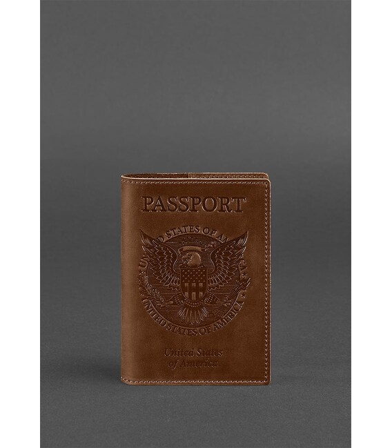 Кожаная обложка для паспорта с американским гербом светло-коричневая фото, картинка, изображение