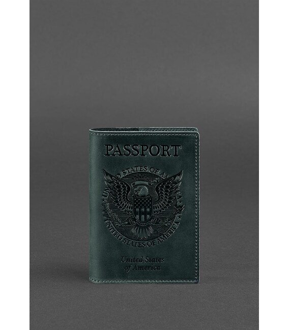 Кожаная обложка для паспорта с американским гербом зеленая фото, картинка, изображение