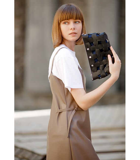 Кожаная плетеная женская сумка Пазл S черная Crazy Horse фото, картинка, изображение