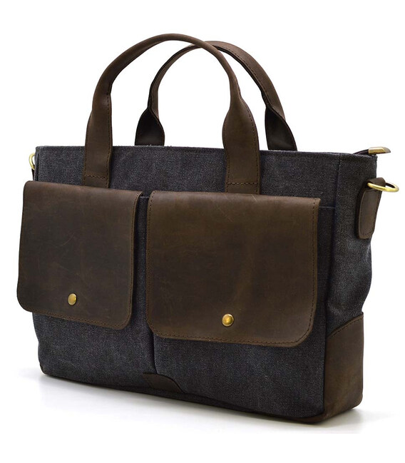 Чоловіча сумка з канвас та кінської шкіри TARWA RGc-3990-3md сіра фото, картинка, изображение