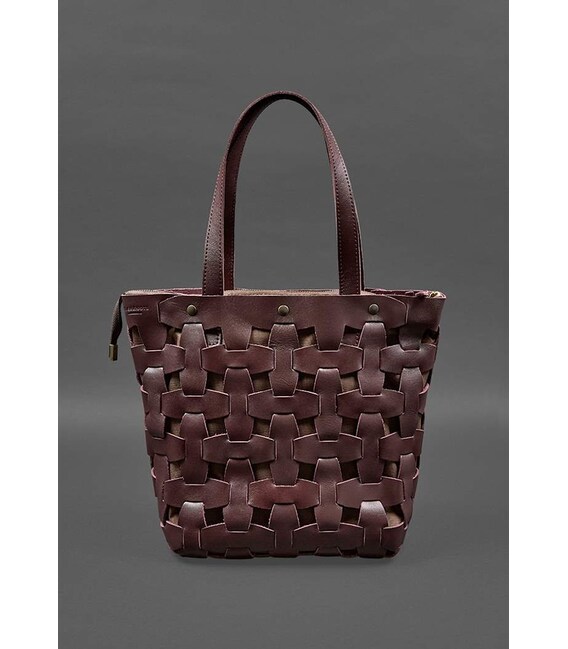 Шкіряна плетена жіноча сумка Пазл L бордова краст картинка, зображення, фото