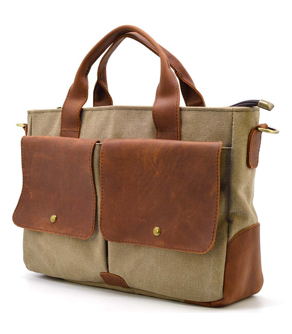 Чоловіча сумка з канвас та кінської шкіри TARWA RbSc-3990-3md коньяк фото, картинка, изображение