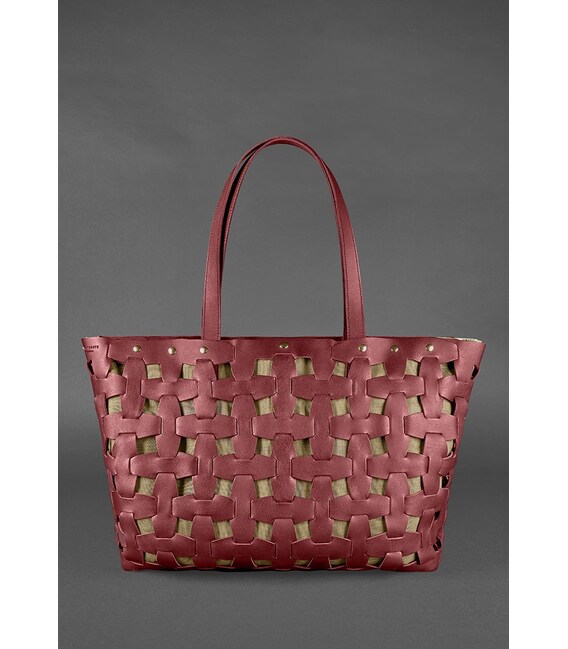 Кожаная плетеная женская сумка Пазл Xl бордовая Krast фото, картинка, изображение