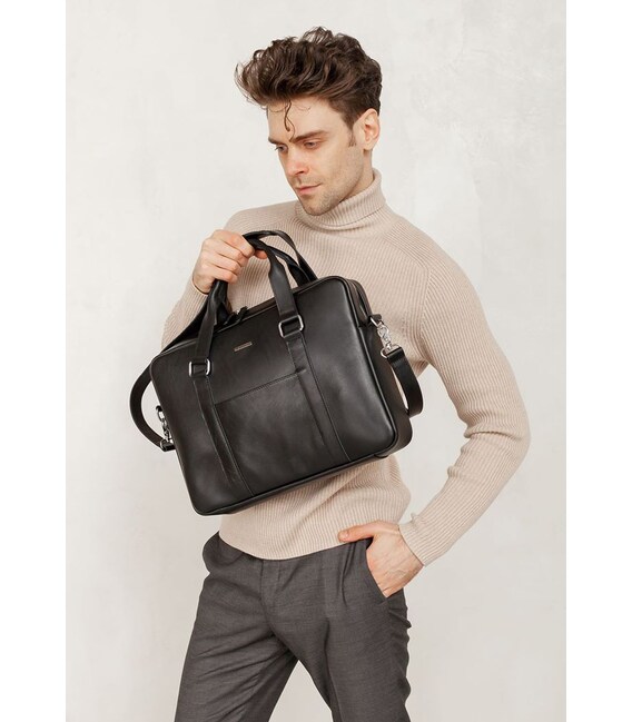 Шкіряна сумка для ноутбука і документів чорна картинка, зображення, фото