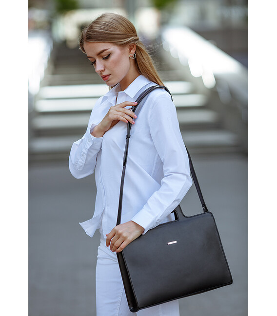 Кожаная сумка для ноутбука и документов черная Краст фото, картинка, изображение