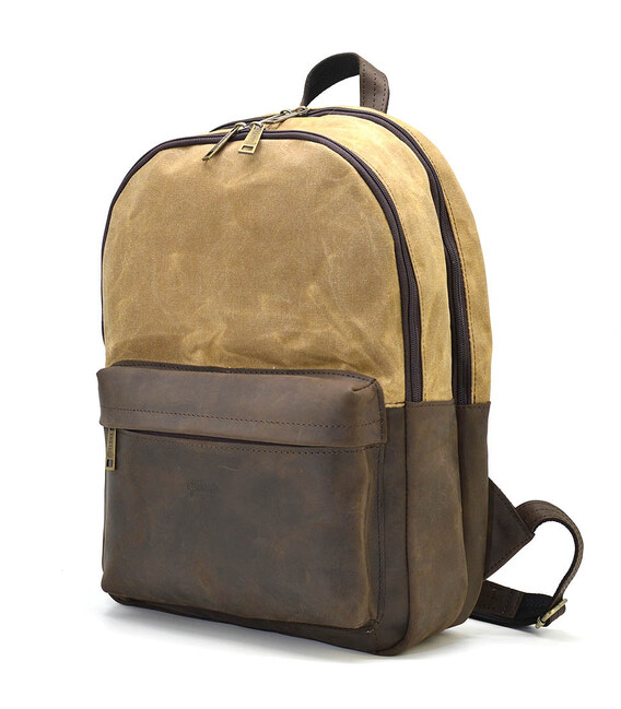 Рюкзак шкіра та воскований водостійкий канвас коричневий TARWA RCW-7273-3md фото, картинка, изображение