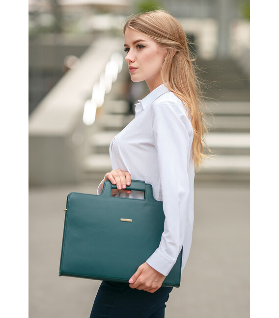 Жіноча шкіряна сумка для ноутбука і документів зелена картинка, зображення, фото