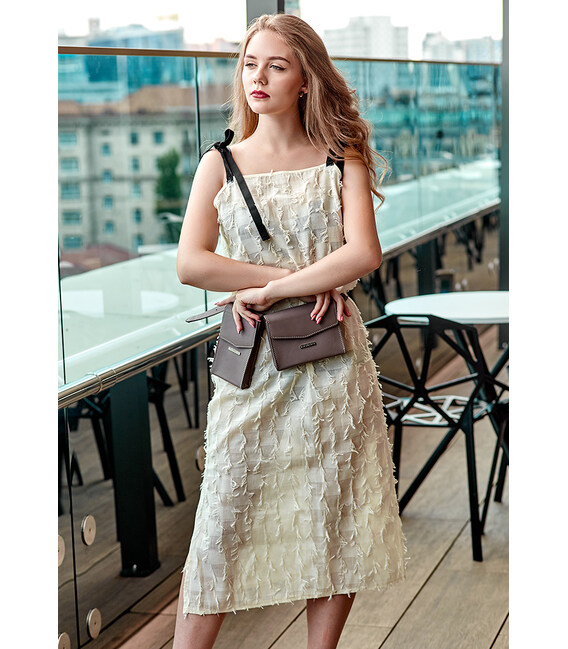 Набор женских кожаных сумок Mini поясная/кроссбоди темно-бежевый фото, картинка, изображение