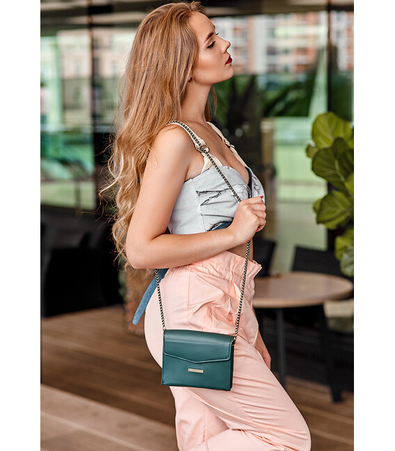 Женская кожаная сумка поясная/кроссбоди Mini зеленая фото, картинка, изображение