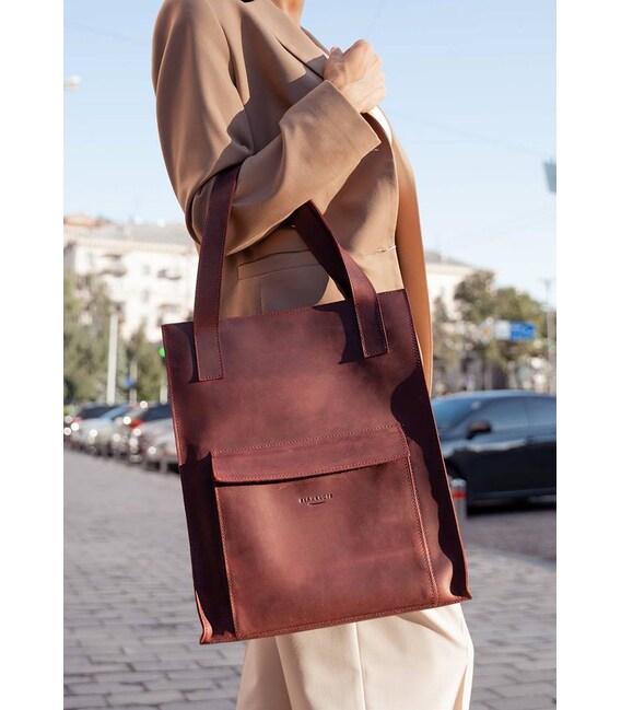 Кожаная женская сумка шоппер Бэтси с карманом бордовая фото, картинка, изображение