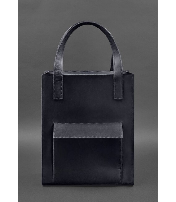 Кожаная женская сумка шоппер Бэтси с карманом синяя Crazy Horse фото, картинка, изображение