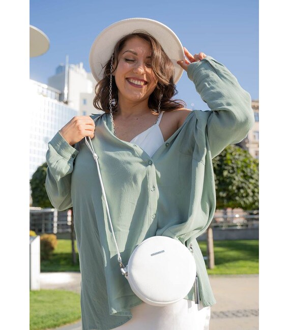 Круглая кожаная женская сумочка Tablet белая фото, картинка, изображение