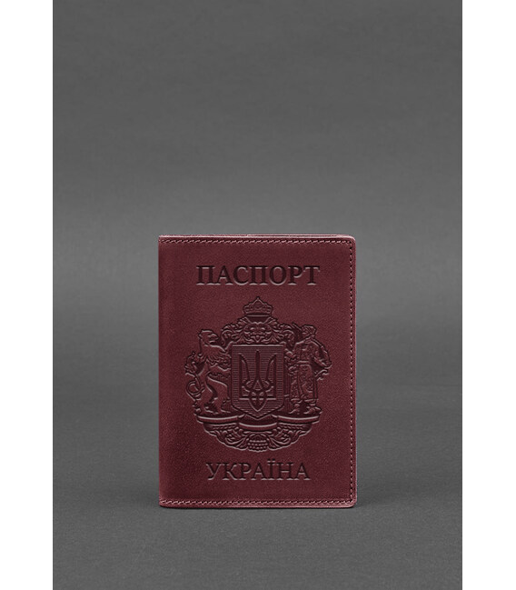 Шкіряна обкладинка для паспорта з українським гербом бордова картинка, зображення, фото