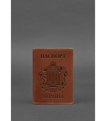 Кожаная обложка для паспорта с украинским гербом светло-коричневая картинка, изображение, фото