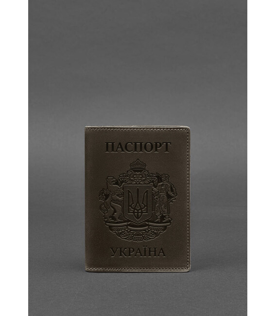 Кожаная обложка для паспорта с украинским гербом темно-коричневая фото, картинка, изображение