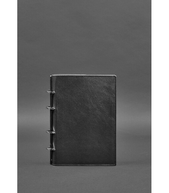 Кожаный блокнот на кольцах (софт-бук) 9.0 с твердой черной обложкой фото, картинка, изображение