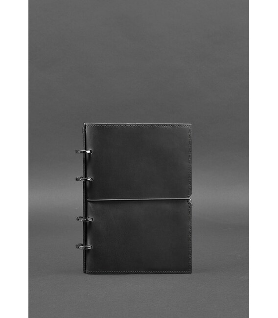 Кожаный блокнот А5 на кольцах (софт-бук) 9.0 в мягкой черной обложке фото, картинка, изображение