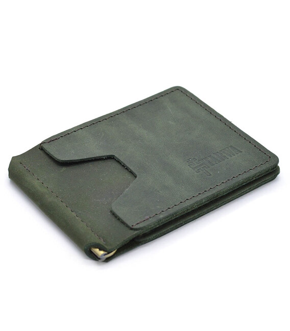 Шкіряний затискач для грошей ручної роботи зелений RE-hold-001 TARWA фото, картинка, изображение