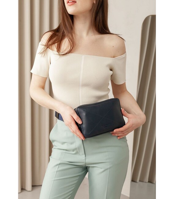 Кожаная поясная сумка Dropbag Mini темно-синяя фото, картинка, изображение