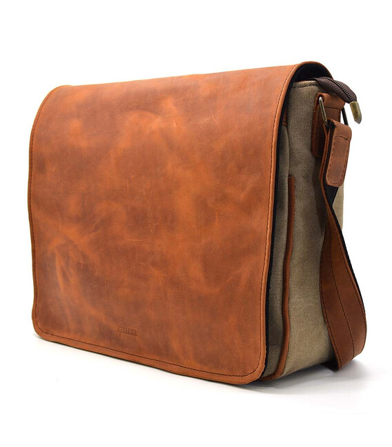 Сумка чоловіча через плече зі шкіри та канвасу TARWA RBs-1047-3md фото, картинка, изображение