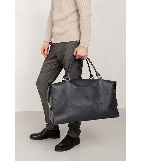 Кожаная дорожная сумка темно-синяя фото, картинка, изображение