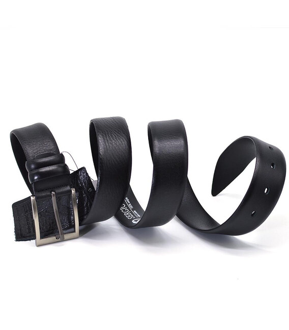 Ремінь із шкіри оленя 35мм чорний, класична пряжка st228673 нікель квадрат фото, картинка, изображение