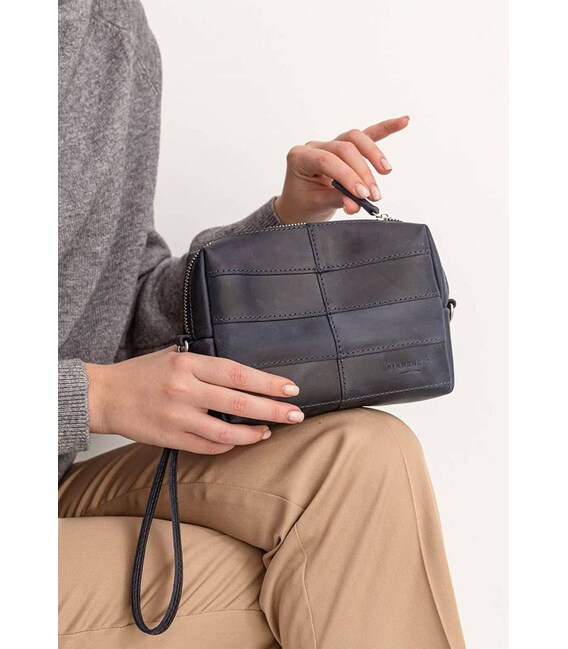 Кожаная косметичка-несессер 3.1 Темно-синяя Crazy Horse фото, картинка, изображение