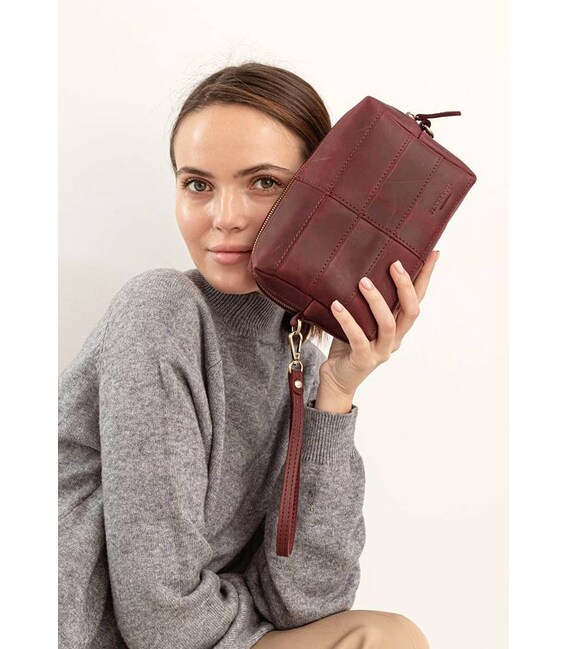 Кожаная косметичка-несессер 3.1 Бордовая Crazy Horse фото, картинка, изображение