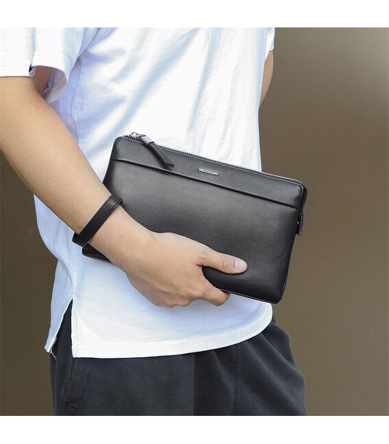Шкіряний клатч для чоловіків JDC020A чорний з петлею на руку картинка, зображення, фото