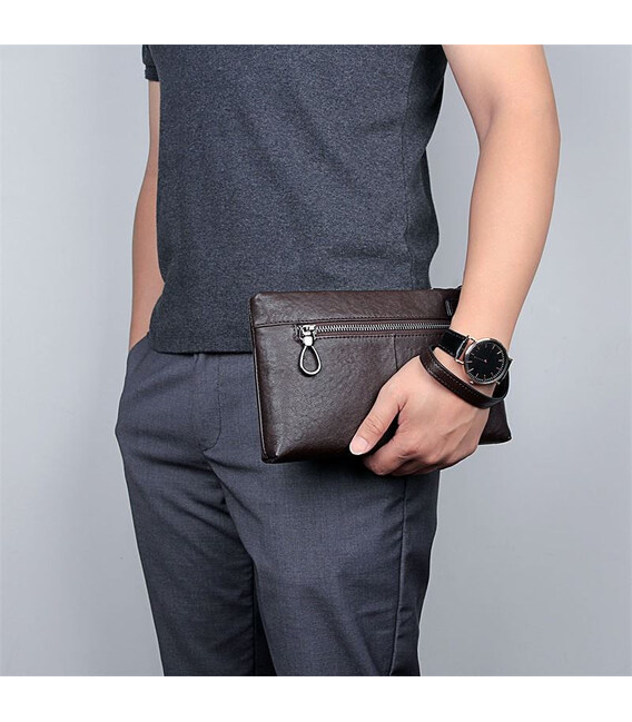 Шкіряний клатч для чоловіків JDC010C кавовий з петлею на руку фото, картинка, изображение