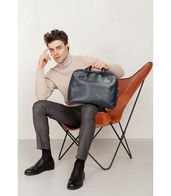 Кожаная деловая сумка Attache Briefcase синий фото, картинка, изображение