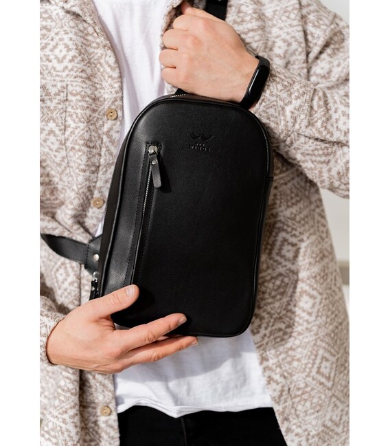 Мужская кожаная сумка Chest bag черная фото, картинка, изображение