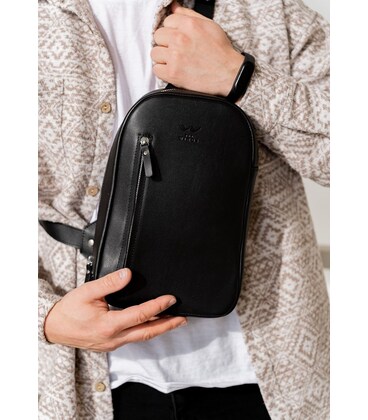 Мужская кожаная сумка Chest bag черная картинка, изображение, фото