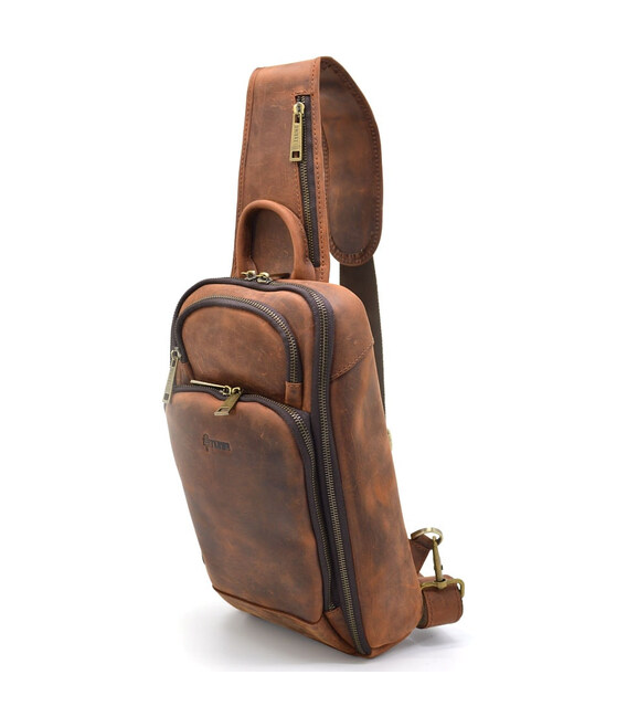 Шкіряний рюкзак слінг на одне плече TARWA RY-0910-4lx коньячний колір фото, картинка, изображение