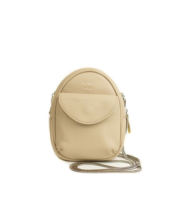 Кожаная женская мини-сумка Kroha бежевая флотар фото, картинка, изображение