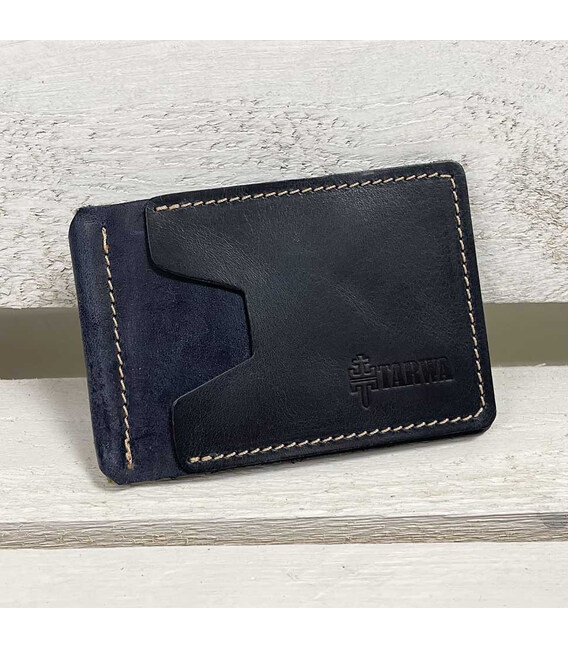 Шкіряний затискач для грошей ручної роботи синій RKw-hold-001 TARWA фото, картинка, изображение