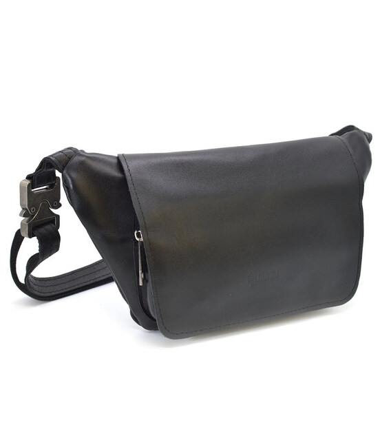 Шкіряна бананка, сумка напоясна з клапаном GA-8153-3md TARWA чорна фото, картинка, изображение