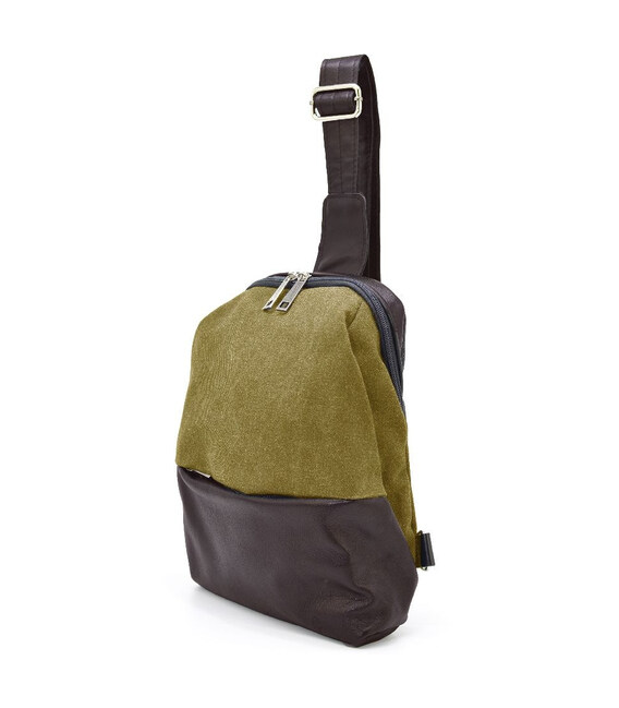 Рюкзак слінг на одне плече зі шкіри та канвас TARWA GCh-1905-3md фото, картинка, изображение