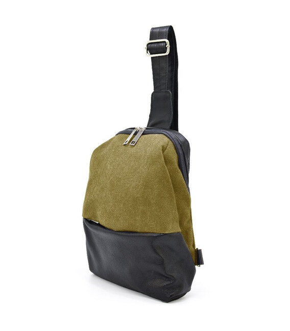 Чоловічий слінг нагрудна сумка зі шкіри та канвас TARWA GAh-1905-3md фото, картинка, изображение